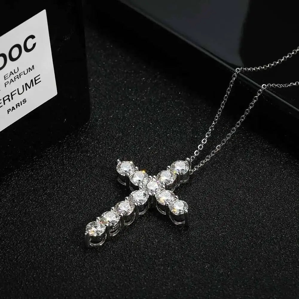 Lumière Croix moissanite necklace — fine jewelry close-up