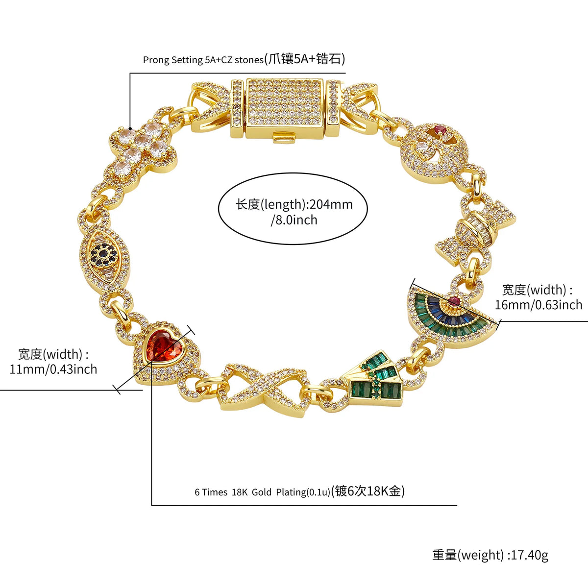 Lumière Cubic Zirconia Charm Link Bracelet — detail view 6