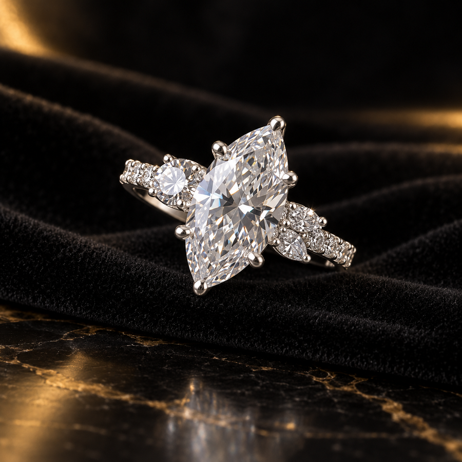 Céleste Marquise Cubic Zirconia Ring on black velvet