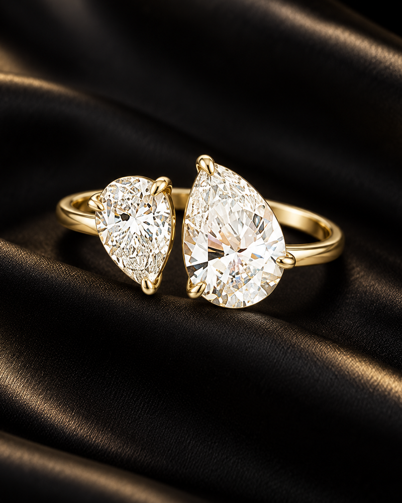 Ondine twin teardrop zircon ring close-up