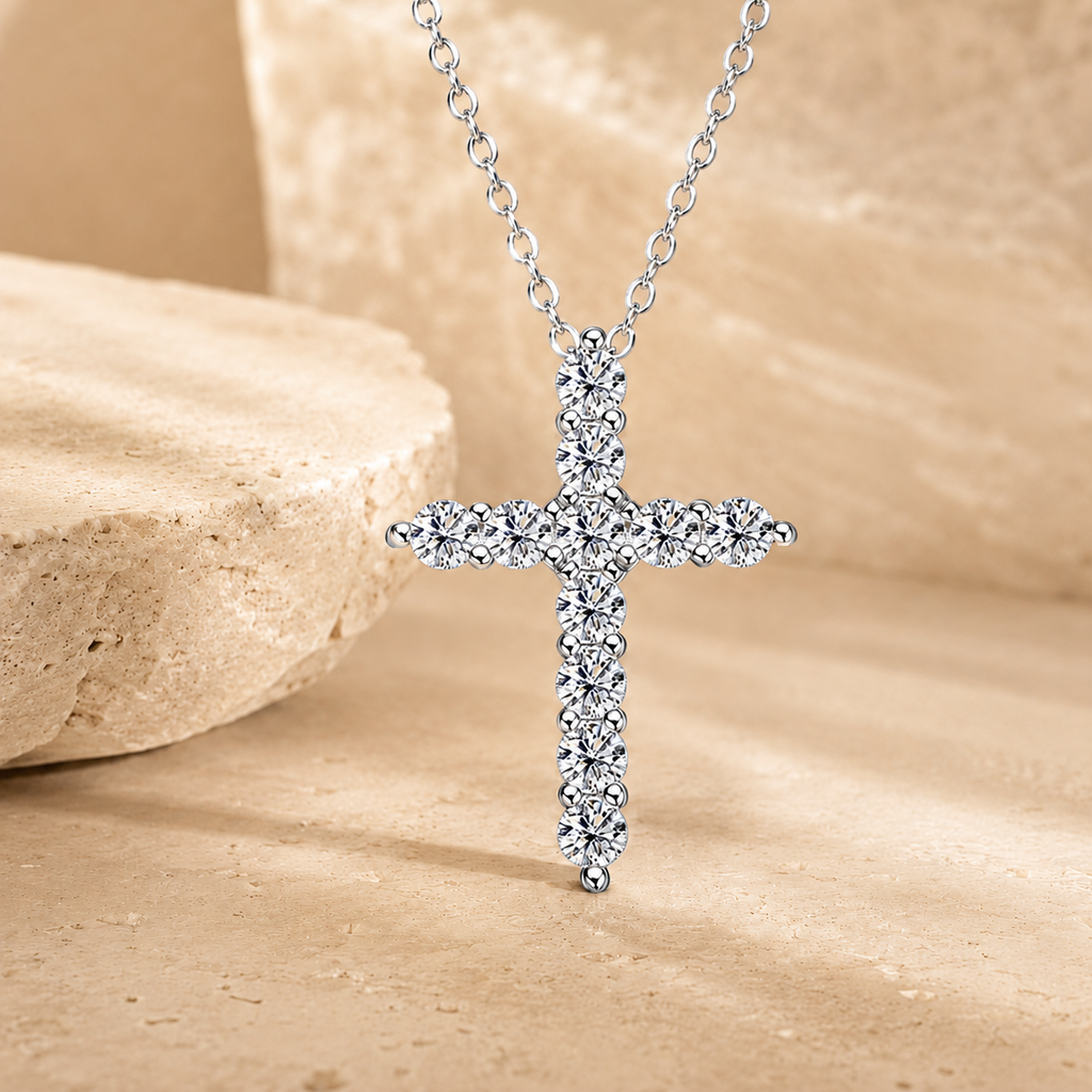 Lumière Croix Moissanite Necklace — corrected luxury hero