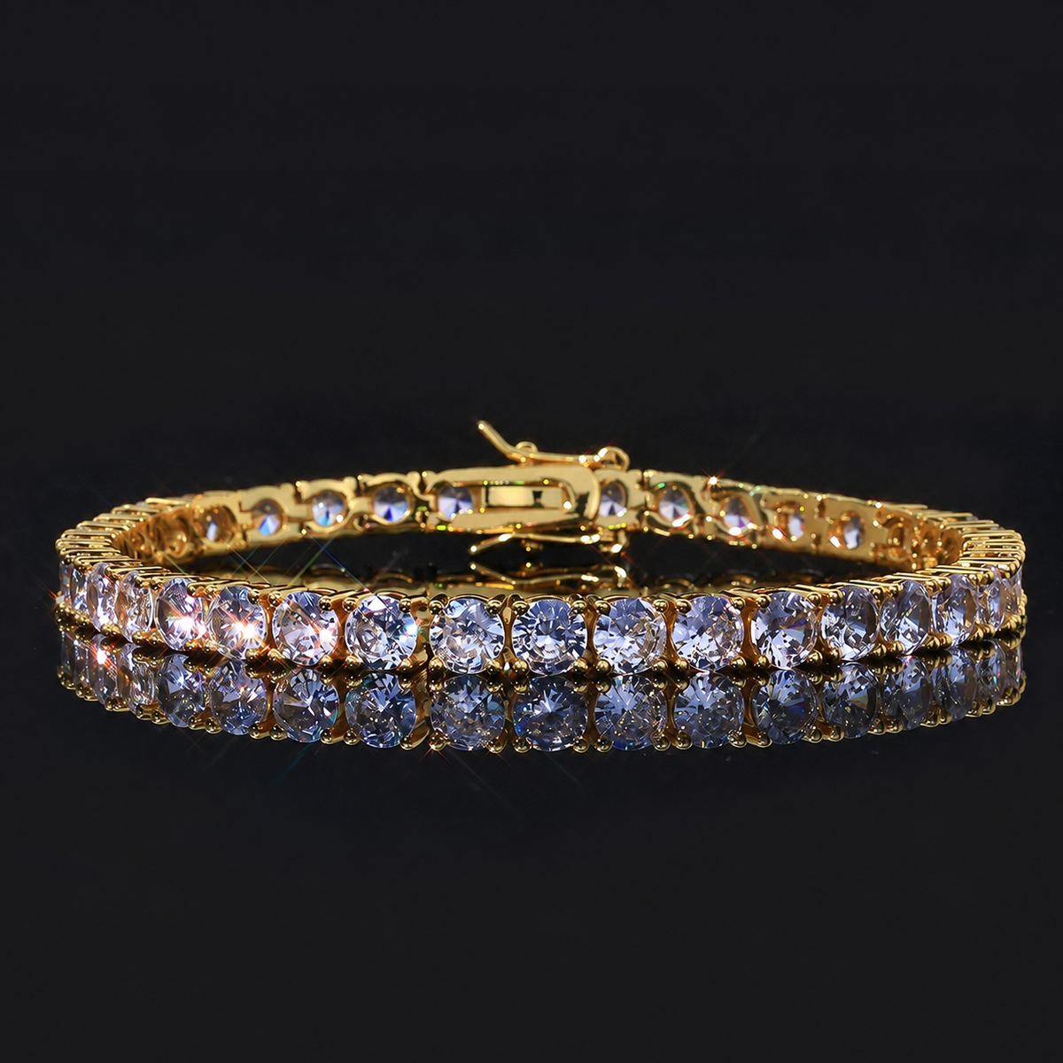 Éclat Noir gold-tone moissanite tennis bracelet on black