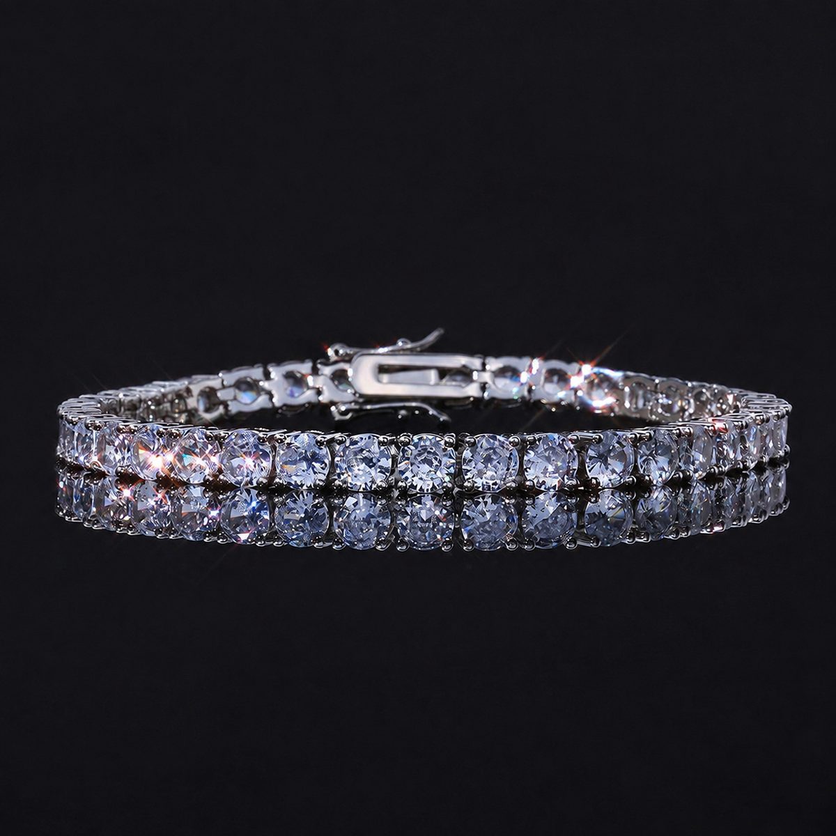 Éclat Noir silver-tone moissanite tennis bracelet on black