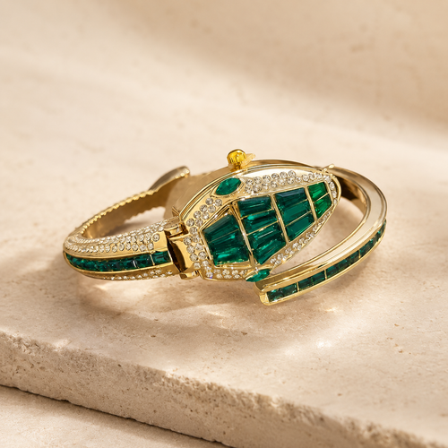 Serpentina green crystal bracelet watch on ivory stone